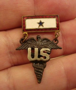 Wwi Wwii U.  S.  Army Medical Corps Insignia W/ Applied " U.  S " Son In Service Pin 1