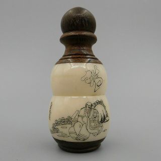 Gourd Snuff Bottle Hand Painting Buddha Pendants Chinese Natural Bone Rosewood