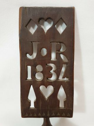 Antique 1834 Welsh Carved Lovespoon Love Spoon JR Initials Folk Art Treen Wood 2