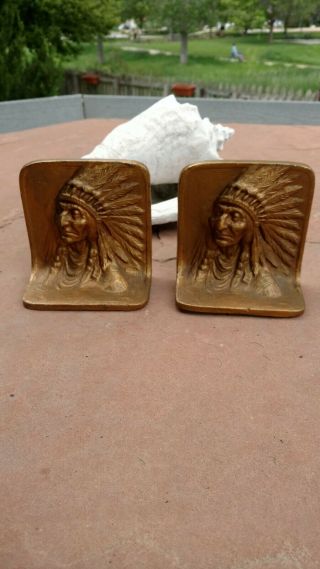 Rare Vintage Western Brass Bronzed American Indian Bookends
