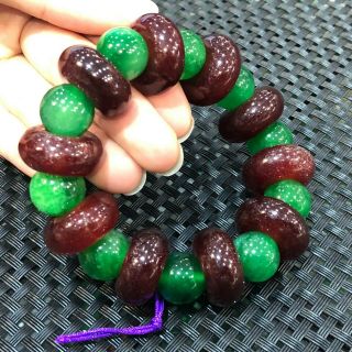 Chinese Handwork Natural Green & Brownness Jadeite Jade Abacus Beads Bracelet
