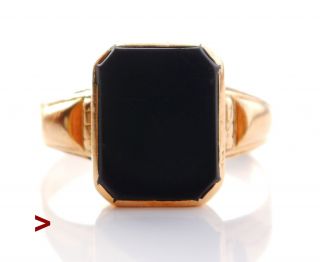 Signet Men Ring Onyx Solid 18k Gold Signet Ring 11us/5.  6gr
