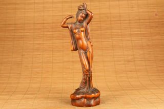 Unique Chinese Old Boxwood Hand Carved Buddha Kwan - Yin Statue Netsuke