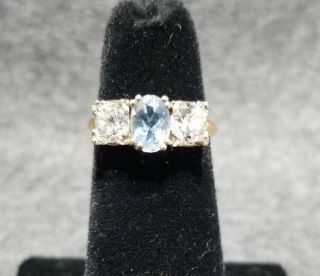 14k Antique Art Deco Aquamarine And Diamond Ring