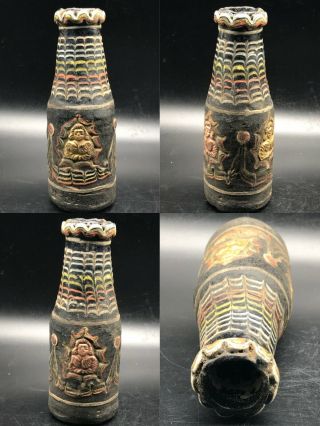 Scarce Ancient Phoenician Glass Mosiac Bottle With Gold Gilded Fittings 1000bce