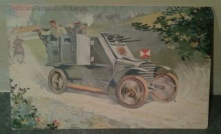 Wwi Germany (daimler?) Panzer Armored Mg Gun Car Color Postcard