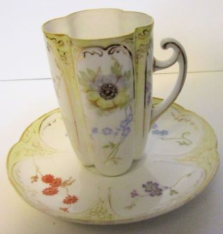 Wonderful 1891 - 1907 Rosenthal Hand Painted Chocolate Cup And Saucer,  Germany
