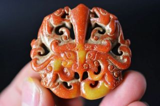 Delicate Chinese Old Jade Carved Phoenix&dragon Amulet Pendant H57