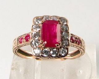 Large 9ct 9k Rose Gold Indian Ruby & Diamond Art Deco Ins Ring Resize
