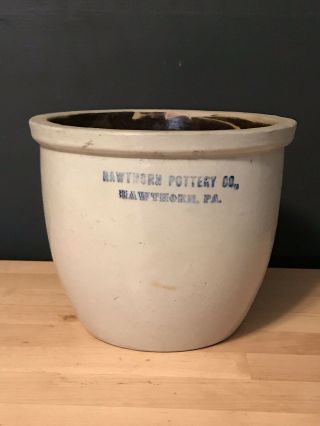 Antique Hawthorn Pa Pottery Crock Bowl 6.  5 X 7.  75