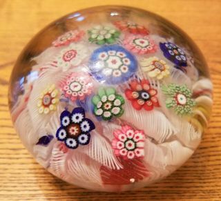 Antique Millefiori Glass Paperweight 2.  5 " X 1.  75 "