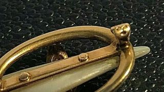 Antique Krementz 14k Gold Pearl Diamond Enamel Snake Brooch Pin - Art Nouveau 4