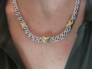David Yurman 18k.  750 Gold & Silver X Crossover Weave Choker Chain Necklace Rare