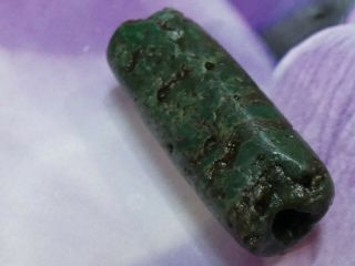 Ancient Peruvian Pre - Columbian Chavin Jade Tube Bead 30 By 11 Mm Tops Vivid