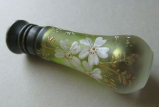 Antique Chatelaine Perfume Scent Bottle Enamel Flowers Moser Jeweled Top
