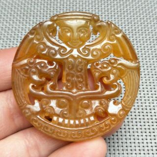 Listing,  Chinese Natural Old Jade Carved,  Double Dragon People Pendant A3914