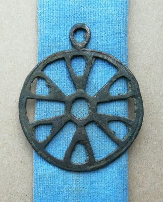 Ancient Viking Bronze Large Pendant Amulet " Wheel Of Fortune " Great Save Rare