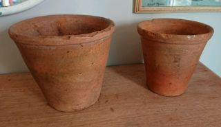 2 x Old Victorian Vintage Terracotta Plant Pots Garden rare medium seedling pots 3