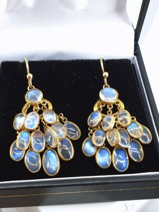 Edwardian 9ct Gold Moonstone Earrings.  Magnificent.  Rare.  Nice1