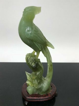 Vtg Rare Chinese Green Jade Bird Art Statue Sculpture 351g
