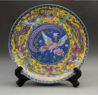 10.  2 " Exquisite China Porcelain Hand Pastel Nine Phoenix Plates Qianlong Mark