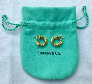 Tiffany & Co.  18k 750 Gold Bamboo Small Hoop Earrings W/ Box,  Bag 1996