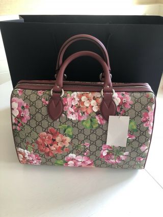 W Tags Gucci Gg Supreme Monogram Blooms Top Handle Bag Medium Antique Rose