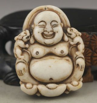 Chinese Old Natural Jade Hand - Carved Buddha Pendant