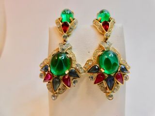 Vintage Crown Trifari Alfred Philippe Jewels Of India Clip - On Earrings
