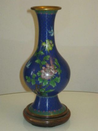 Stunning Chinese Republic Cloisonne Vase With Wooden Stand