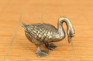 Lovely Old Bronze Hand Casting Duck Statue Figure Collectable Decoration