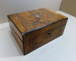 Rare,  19th Century Antique Wooden Box With Fine Inlay Details
