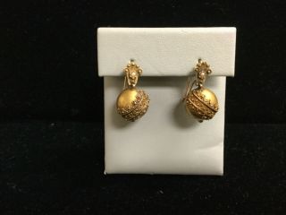 Antique Victorian 14k Gold Ball French Back Earrings W/seed Pearl Accent