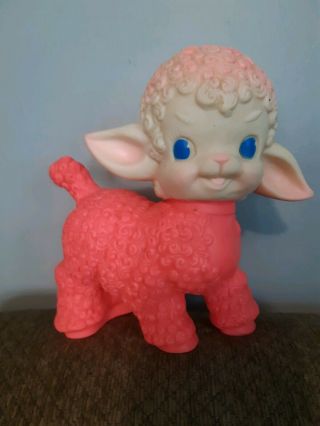 Vintage 1955 The Sun Rubber Co Pink Baby Sheep Lamb Squeak Toy - 1950s
