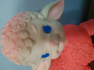 Vintage 1955 The SUN RUBBER Co Pink Baby Sheep Lamb SQUEAK Toy - 1950s 8