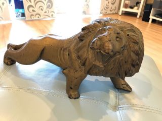 Vintage Antique Hand Carved Wooden Lion 17 " Long 7 " High Wood