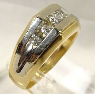 Antique Men’s Large 5 Diamond 2 Tone 14 K Gold Art Deco Sz 11 Ring