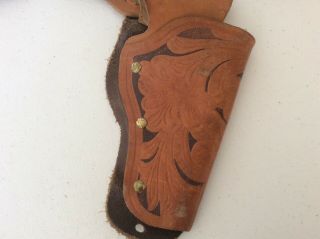 Child’s Vintage Cowboy Tooled Leather Western Double Holster Gun Belt 4