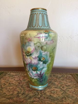 Antique Vintage Royal Bonn Hand Painted Vase Poly Chrome Floral 1890 - 1910