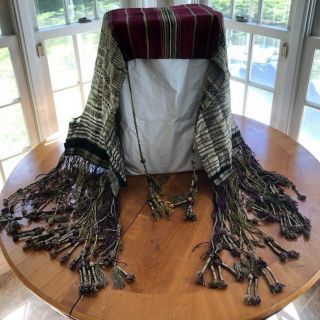 Antique Yemeni Handwoven Tallit Prayer Shawl Wool Silver Thread Museum Judaica
