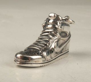 Rare Chinese 925 Silver Pendant Statue Shoes Handmade Handicrafts Collec Gift M