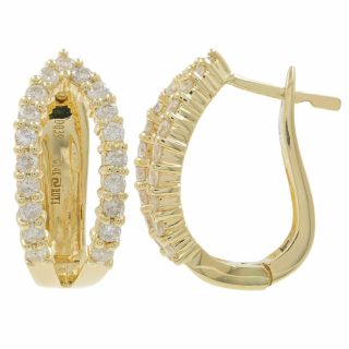 Ladies Vintage 14k Yellow Gold Round White Diamond Latch Back Earrings - 0.  95ctw
