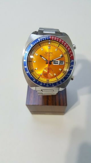 Vintage Seiko Chronograph Rouge Yellow 6002 Yr1970 After Service