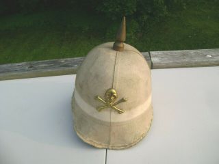 Antique Military Officers Canvas Helmet With Skull/crossbones Rare