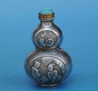 Old Chinese Cooper - Plating Silver Hand - Carved Cucurbit Form Snuff Bottle/vr A02