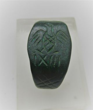 Ancient Roman Bronze Legionary Ring With Aquilla Eagle Marked Ixiii