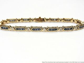 Natural Sapphire Diamond 14k Gold Bracelet 14gr Vintage X O Motif Tennis 7.  25in