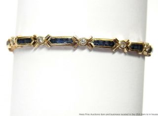 Natural Sapphire Diamond 14k Gold Bracelet 14gr Vintage X O Motif Tennis 7.  25in 2