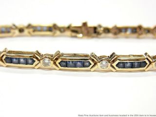 Natural Sapphire Diamond 14k Gold Bracelet 14gr Vintage X O Motif Tennis 7.  25in 4
