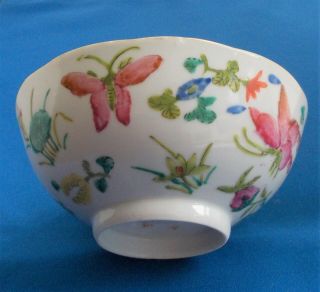 ANTIQUE CHINESE PORCELAIN FAMILLE ROSE BUTTERFLY BOWL - Gangxu Mark. 3